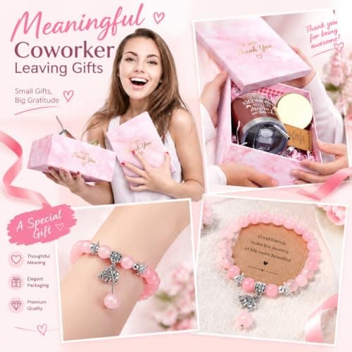 Going Away Beginning Gift Basket for Coworker Leaving, Tumbler, Makeup Bag, Bracelet, Candle, Mirror, Female Boss Teacher Farewell Goodbye Gifts for Coworkers Women, Farewell, Pink B0BJJ5CN36