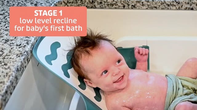 The First Years 4-in-1 Reclining Baby Bathtub – Grows-with-Baby Adjustable Bath Seat – Multi-Position Backrest for Newborn, Infant & Toddler Use – Ages 0–24 Months