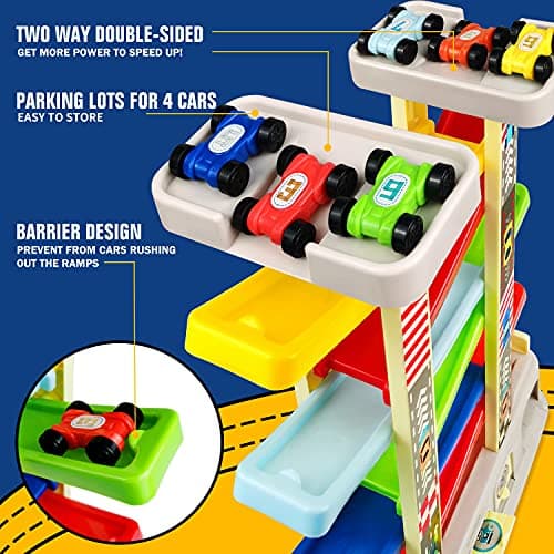 Race Track with Garages and Parking Lots, Car Toys Birthday Gift for Boys Girls Age 18+ Months, Preschool, Fine Motor Skills Montessori Toys for 2 3 Year Old Boys Toddlers, Car Ramp Toys with 6 Cars B08ZN3W7DV