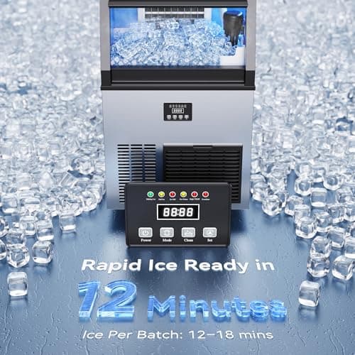 Coolake Commercial Ice Maker Machine, 200Lbs/Day Under Counter Ice Maker with 55 Lbs Storage, Stainless Steel Freestanding Built-in Outdoor Ice Machine with Water Filter for Home Bar Cafe Garage