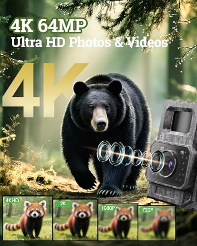 MAXDONE Solar Trail Camera WiFi Bluetooth - 4K 64MP Game Camera with 6000mAh Battery, Rechargeable Trail Cam with Night Vision Motion Activated IP66, Wildlife Cameras Deer Cams for Outdoor Backyard