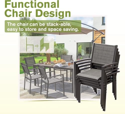 Homall Patio Dining Set 7 Pieces Outdoor Furniture with Large Table and 6 Textilene Chairs for Porch, Poolside, Yard and Garden, Light Grey