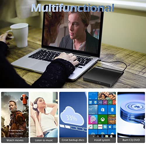 Rioddas External CD/DVD Drive for Laptop, USB 3.0 CD DVD Player Portable +/-RW Burner CD ROM Reader Writer Disk Duplicator Compatible with Laptop Desktop PC Windows Apple Mac Pro MacBook Linux