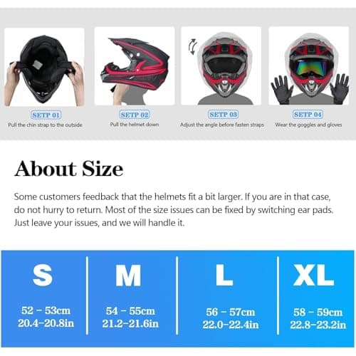 DOT Approved Youth Kids Motocross Helmet - Ultra-Lightweight Full Face Dirt Bike/ATV Helmet with Goggles, Gloves & Face Shield (4-Piece Set)