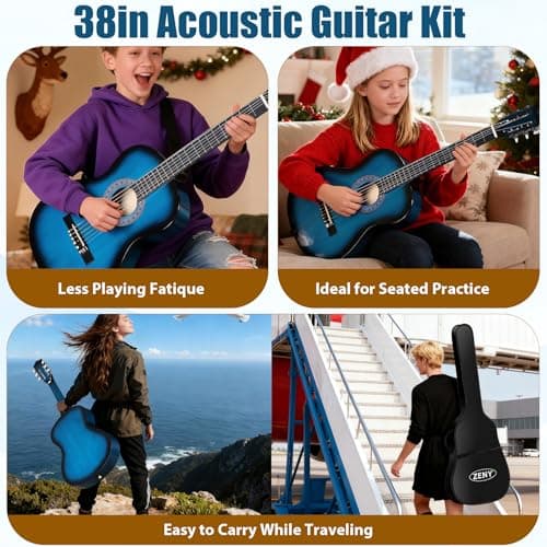 ZENY 38 inch Acoustic Guitar Full Size Beginners Package Kit for Right-handed Starters Kids Music Lovers w/Case, Strap, Pitch Pipe and Pick (Blue)