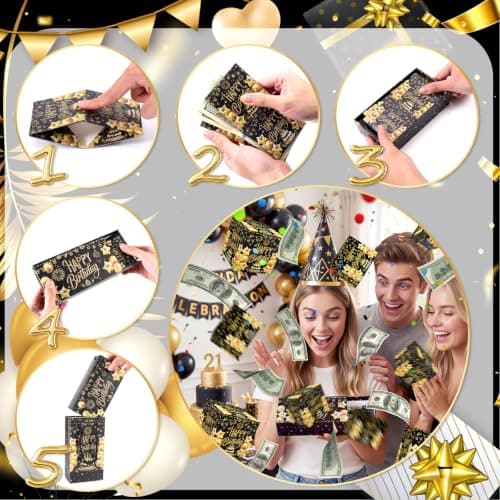 JAPDNK Happy Birthday Surprise Gift Box Explosion for Money, Pop Out Explosion Gift Box with Bounce Money Holder and Confetti, Birthday Money Bank, Birthday Gifts for Women Men B0H5C6R8DF