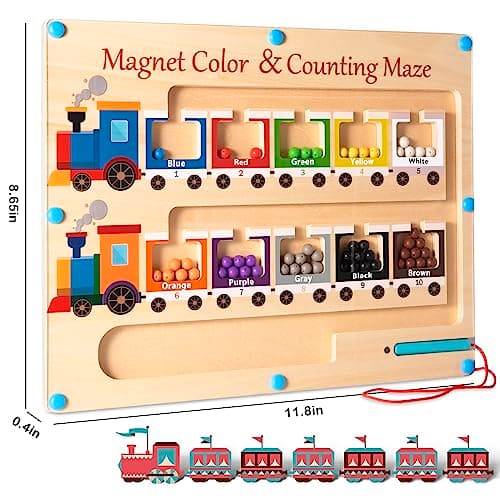 Magnetic Color and Number Maze Board Wooden Montessori Fine Motor Skills Toys for 3 4 Year Old Preschool Learning Activities Classroom Must Haves Sorting Travel Toys for Toddlers Boys Girls
