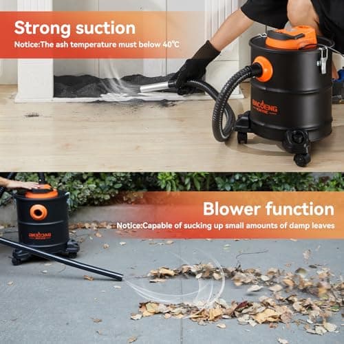 BACOENG Ash Vacuum for Pellet Stoves, Fireplace Ash Vac 5.2 Gallon 1200w with Double Stage Filtration System, Ash Vacuum Cleaner for Fireplaces, Wood Stove, Pellet Grill
