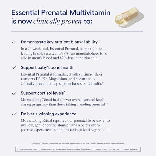Ritual Essential for Women Prenatal Multivitamin: Folate & Choline for Neural Tube Support, Omega-3 DHA for Fetal Brain Development, Iron, Calcium-Helper D3 & K2, Non-GMO, Vegan, Citrus, 30 Days
