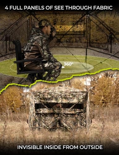 TIDEWE Hunting Blind 360°See Through with Large Open Door, Pop Up Ground Blind with Removable Curtain & Carrying Bag, Portable Resilient Tent(Forest Fade Camo)