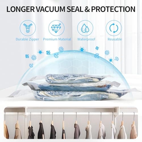 16 PCS Vacuum Seal Bags for Clothing with Electric Air Pump, Compression Space Saver, Vacuum Storage Bags for Luggage, Travel, Blankets, Pillows, Bedding and Moving, Hand Pump Included