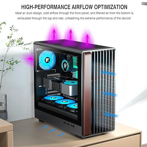 FOIFKIN M2 PC Case -Genuine Walnut Wood Front Panel Pre-Installed 7 PWM ARGB Fan (3x140mm+4x120mm), 360MM RAD Support, ATX Mid-Tower Gaming PC Case, with Type-C,FOIFKIN (Black, M2)