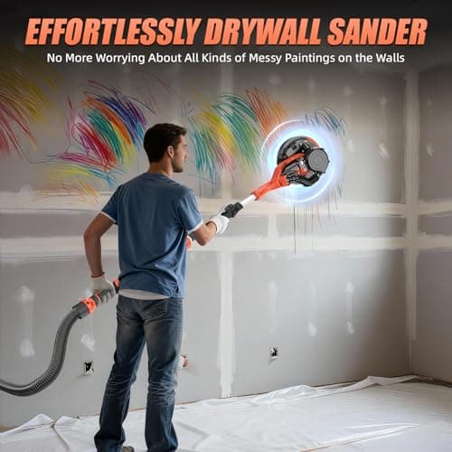 1000W Drywall Sander, Electric Drywall Sander, Popcorn Ceiling Removal Tool with Vacuum Dust Collection, 6 Variable Speed, Foldable Telescopic Handle