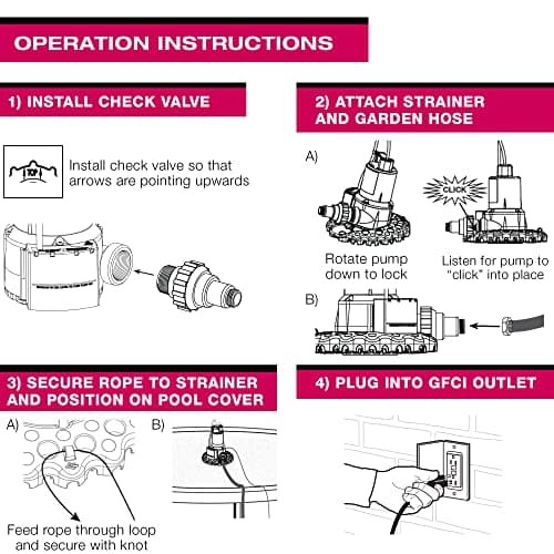 WAYNE WAPC250-1/4 HP Reinforced Thermoplastic Pool Cover Pump - Up to 3,000 Gallons Per Hour - Automatic On/Off Water Removal Pool Cover Pump
