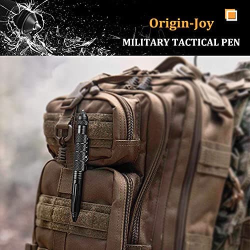 Origin-Joy 2 Pack Tungsten Steel Military Tactical Pen Set, Multifunctional EDC Self Defense Pen With 8 Ballpoint Refills (Black & Gray)
