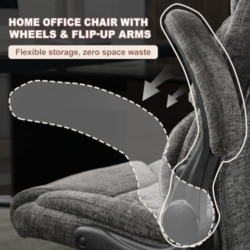 Cloth Office Chair Mid Back Ergonomic Computer Chair Comfortable Fabric Padded Home Office Desk Chairs with Flip-up Arm Rest Adjustable Height Swivel Wheels for Short People Use | Grey