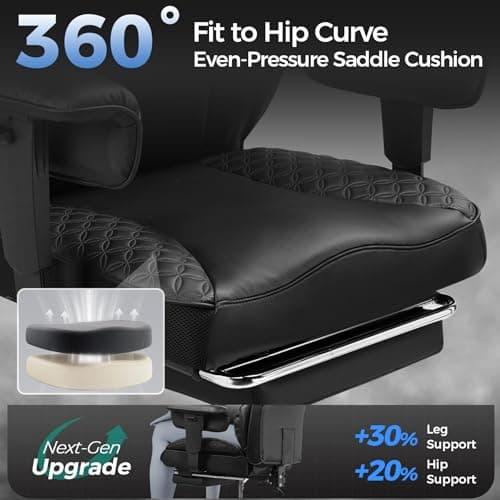 GTRACING Big and Tall Gaming Chair 400lbs Heavy Duty Office Chair with Foot Rest & Ergonomic Pocket Spring Lumbar Support, High Back 3D Saddle Shaped Cushion for Back Pain Relief, Matte-Black