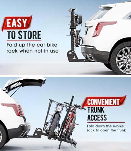 Ebike Rack with Ramp, Foldable Bike Rack for Tow Hitch, Heavy Duty Bike Carrier for 2 Fat Tire Bikes with 300LBS Load Capacity - Fits SUV, Truck, Trailer, RV