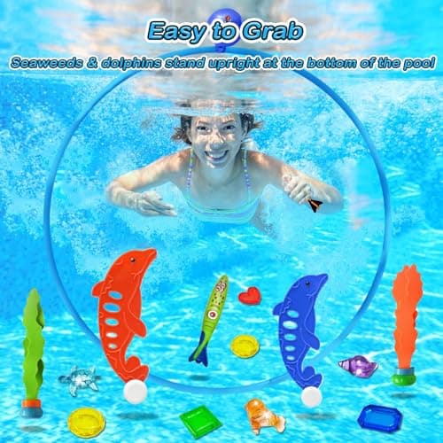 Jasonwell Pool Toys Diving Rings - 28PCS Swim Thru Rings Pool Game Diving Toys with Dive Ring Underwater Treasures Torpedo Bandits Fish Toy Fun Water Swimming Toy for Boys Girls Kids Teens Adults
