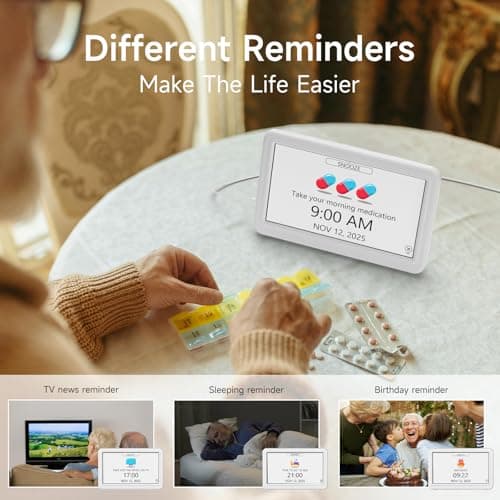 Raynic Date Clock, Digital Clock with 12 Themes, 20 Alarms, 20 Reminders, Semi-Automatic Dimming, 12/24 Hours, Auto DST for Desktop, Office, Students