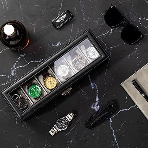 ProCase ProCase Watch Box, 6 Slot Watches Display Case with Drawer, Mens Watch Case with Glass Lid, 2-Layer Mens Jewelry Organizer Storage Holder, Birthday Valentine Gifts for Men -6 Slot, Black