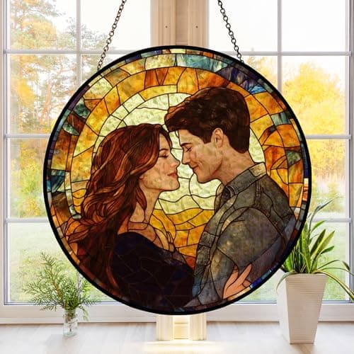Personalized Photo - Couple Custom Hanging Glass Suncatcher - Birthday Gifts for Her & Him - Anniversary Wedding Gifts for 2025 - Portrait Gift for Family, Wedding’s Day Home Decor