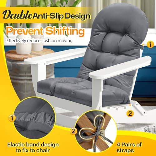 MAGIC ELEPHANT Adirondack Chair Cushion, Memory Foam Outdoor Chair Cushion, Water-Repellent Thick High Back Patio Rocking Chair Pad Seat Cushion Replacement (Gray)