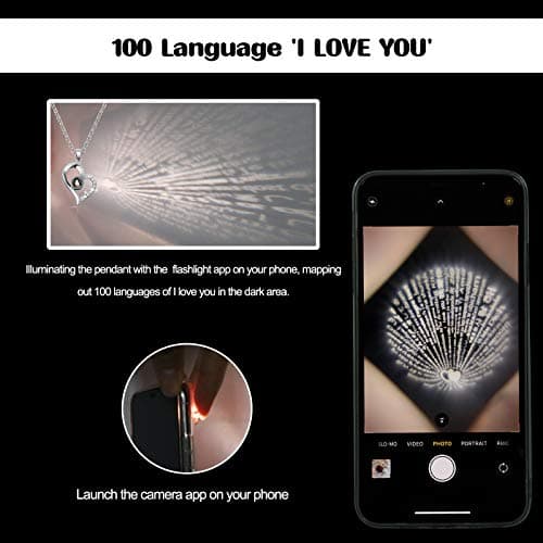 I Love You in 100 Languages Projection Necklace, Preserved Red Rose Flower in Box, Gift for Mother Mom Wife on Anniversary Hicarer Christmas Necklace Gift Girlfriend Women Heart Pendant B08QMKKXNJ