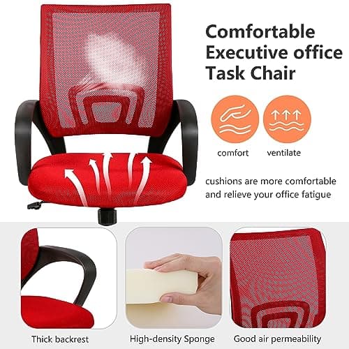 PayLessHere Home Office Chair Desk Computer Chair Adjustable Ergonomic Chair Lumbar Support Armrest Executive with High Density Mesh 360 Degree Swivel Chair for Adults Chair (Pack of 1, Red)