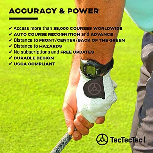 TecTecTec TecTecTec ULT-G Stylish, Lightweight and Multi-Functional Golf GPS Watch, Durable Wrist Band with LCD Display, Worldwide Preloaded Courses - Black