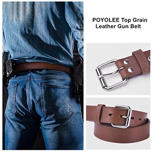 POYOLEE Concealed Carry CCW Leather Gun Belt | Top Grain Leather Belt for Gun Carry | Mens Heavy Duty EDC Belt 1 1/2-Inch