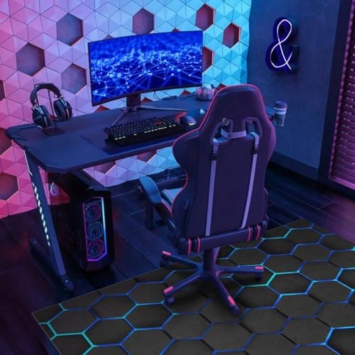 Gaming Chair Mat for Carpet Hardwood Tile Floor,36"x48" Gamer Rugs for Game Room, Under Desk Non Slip Gamer Rug,Low-Pile Game Room Rug,Rubber Backing Large Gaming Chair Floor Mat,Green Honeycomb