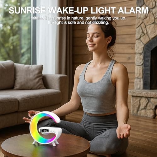 Kangtaixin Wake Up Light Alarm Clock for Kids, LED Table Bedsides Lamp with Sunrise Simulation, Sleep Aid, Snooze, Bluetooth Speaker, Night Light for Bedroom Decor, Birthday, Christmas Gift