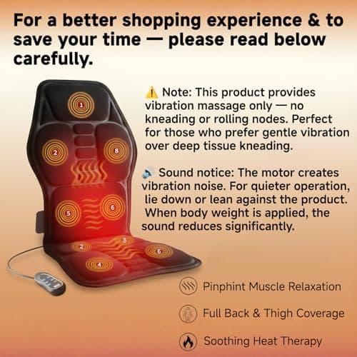 Vibration Back Massager with Heat, Seat Massager with 9 Vibrating Motors & 5 Modes, Chair Massager Cushion, Massage Pad for Chair, Office, Gifts for Mom