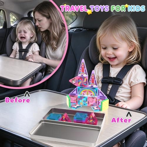 Travel Magnetic Blocks for Kids Toddlers Ages 3-5, 4-8 STEM Preschool Learning Sensory Montessori Magent Toys for Girls Gift Mini Magnetic Tiles Travel Set Unicorn Magnet Building Toys for Girls Gift B0HCZ6Y3M7