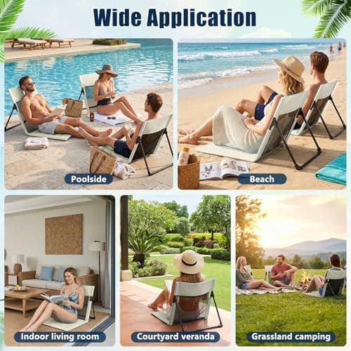 Foldable Poolside Chairs, 2 Pack Lightweight Portable Beach Chairs with Back Support for Adults, Compact Folding Pool Edge Chair for Outdoor Camping Picnic Beach, Light Beige