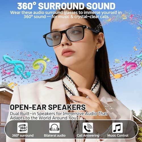AI Smart Glasses for Men & Women – Powered by ChatGPT, 164+ Languages Translation and Photochromic Lens, Meeting Assistant, Bluetooth Glasses w/ Music & Hands-Free Calling, UV & Blue Light Protection