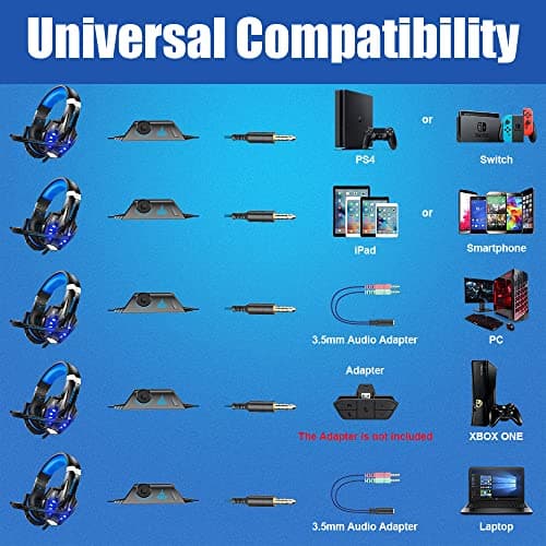 BENGOO G9000 Stereo Gaming Headset for PS4 PC Xbox One PS5 Controller, Noise Cancelling Over Ear Headphones with Mic, LED Light, 7.1 Surround Sound, Soft Memory Earmuffs for Nintendo Xbox Series X|S
