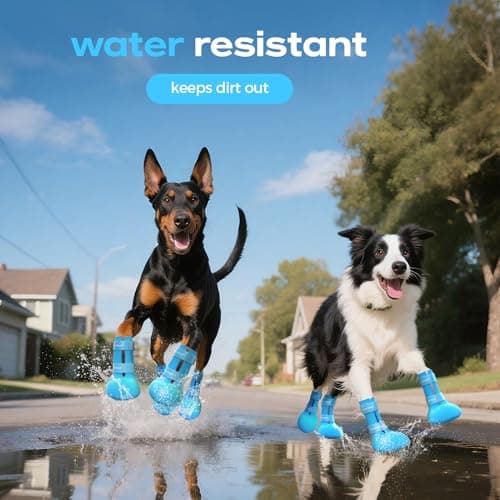 Fdceligoo Rubber Dog Boots, Durable Paw Protectors with Adjustable Straps & Non-Slip Sole, Waterproof Dog Shoes for Hot Pavement, Easy On & Off Silicone Booties (Blue, S, Only Suit for Small Dogs)