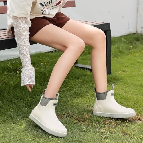 CKWLXQY Women's Deck Boots, Waterproof Ankle Rain Boots with Anti-Slip Traction, Rubber Garden & Fishing Boots for Boating, Camping, Farming & Outdoor Work