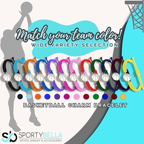 Sportybella Unisex Basketball Charm Bracelet - Adjustable Friendship Bracelet With Basketball Charm