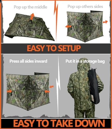 Hunting Blind for Turkey, 3-Panel See-Through Turkey Blind, Full 360° Visibility Pop Up Ground Blind