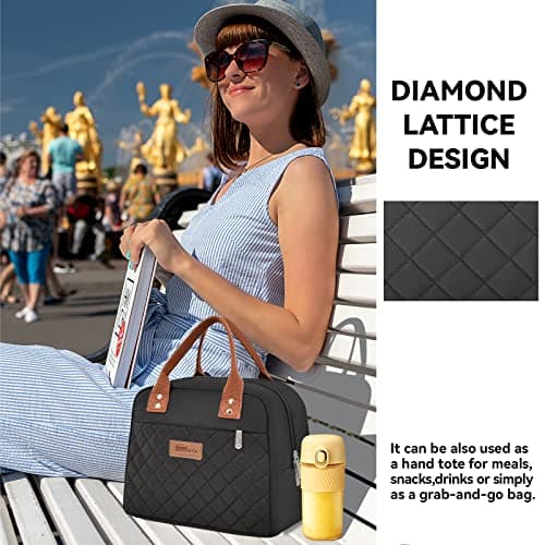 HOMESPON Insulated Lunch Bag for Women Men Adults Lunch Tote with Front Pocket Lunch Box Container Cooler Bag for Work Picnic (Black)