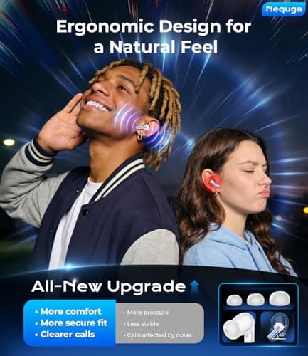 Nequga Wireless Earbuds Bluetooth Headphones, 50H Playtime Ear Buds with Mic, LED Digital Display Charging Case, IPX7 Waterproof, Deep Bass Stereo, in-Ear Earphone for iPhone Andriod Phone