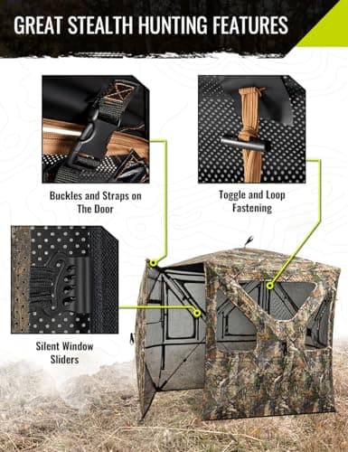 TIDEWE Hunting Blind 360°See Through with Large Open Door, Pop Up Ground Blind with Removable Curtain & Carrying Bag, Portable Resilient Tent(Forest Fade Camo)