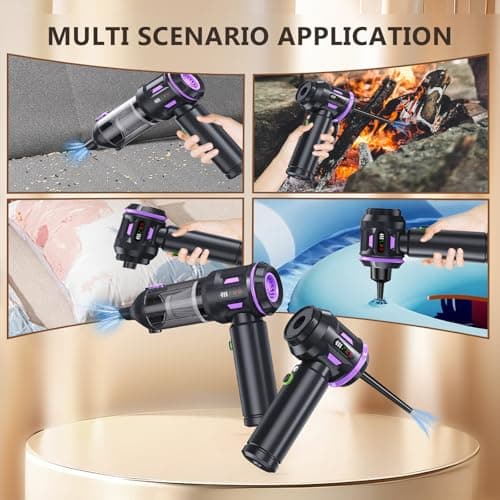 22000PA High Power Cordless Handheld Vacuum & Car Vacuum Cleaner, 4-in-1 Air Duster & Inflator with Brushless Motor, USB-C Charging, LED Light, for Home, Car, Pet, Black Purple