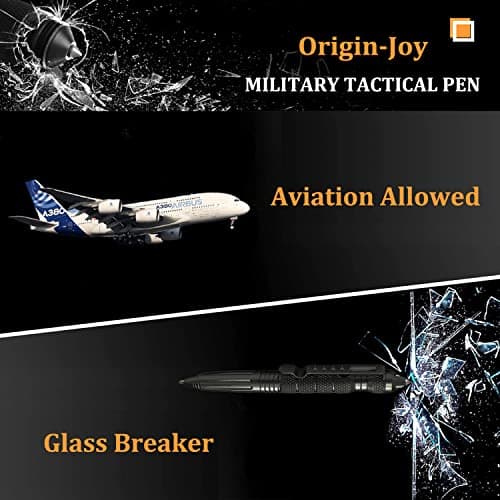Origin-Joy 2 Pack Tungsten Steel Military Tactical Pen Set, Multifunctional EDC Self Defense Pen With 8 Ballpoint Refills (Black & Gray)