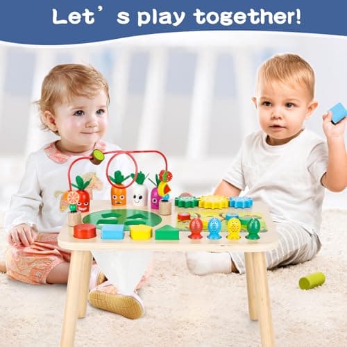 HEYLANDU Activity Table, Montessori Toys for 1 2 Year Old Girls Boy Gifts, 7 in 1 Wooden Sensory Play Table for Toddler 1 2 3, Learning Toys for Baby 12-18 Months 1st Christmas Birthday Gifts