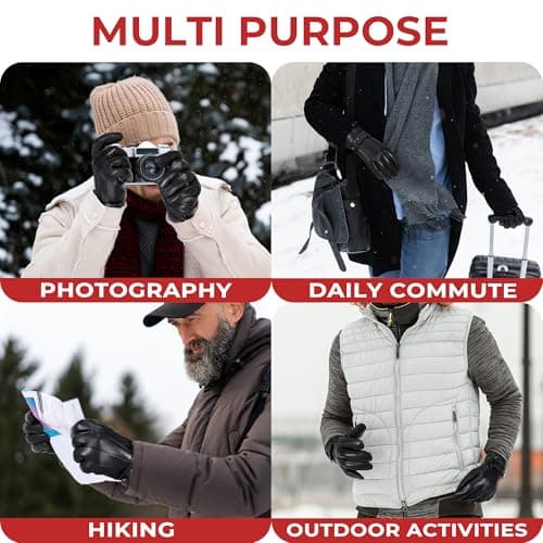 HANDLANDY Genuine Sheepskin Leather Gloves for Men Winter Driving Warm Thermal Wrist Gloves Fleece Lining for Cold Weather