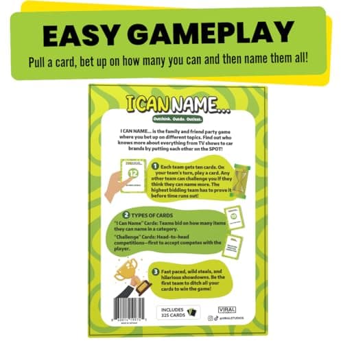 I Can Name... | Fast-Paced Family Party Game of Bidding & Brainpower | Hilarious Card Game Night, Party Game for Teens, and Adults, for Groups and Gatherings | 325 Fun Challenge Cards